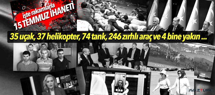 Darbeciler 15 Temmuz gecesi, 35 uçak, 37 helikopter, 74 tank, 246 zırhlı araç ve...