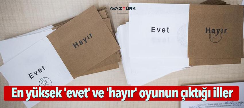 En yüksek 'evet' ve 'hayır' oyunun çıktığı iller