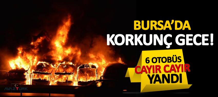 Bursa'da korkunç gece! 6 otobüs cayır cayır yandı