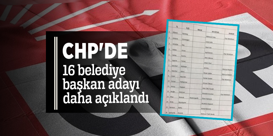 CHP'de 16 belediye başkan adayı daha açıklandı