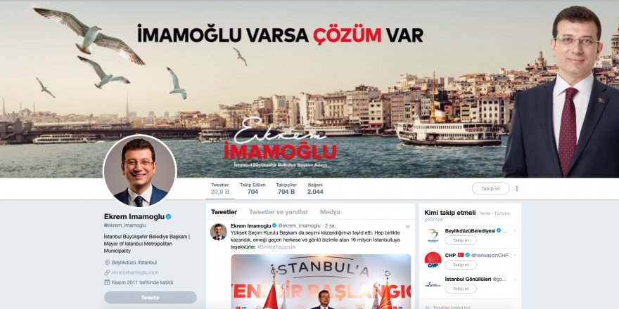 İmamoğlu Twitter’daki profilini güncelledi