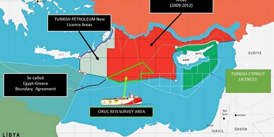 Dışişleri Oruç Reis'in faaliyet sahasını gösteren haritayı paylaştı