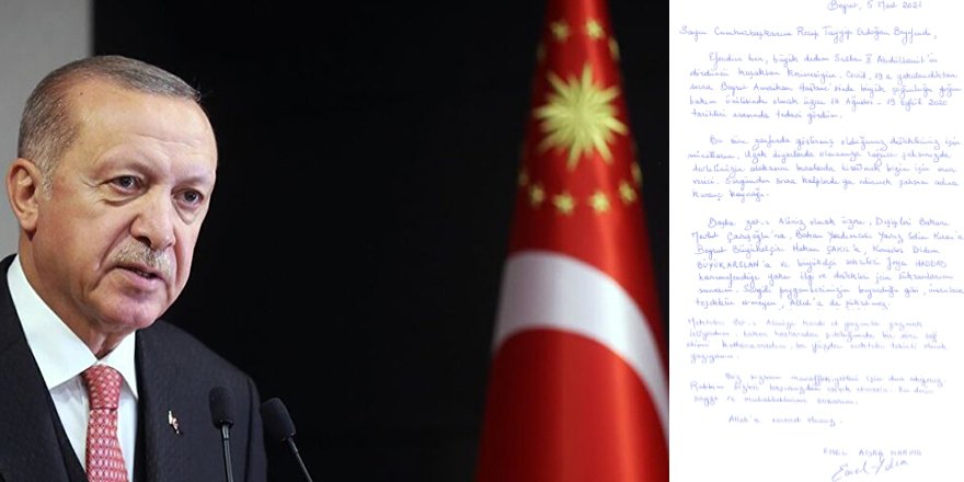 Sultan Abdülhamid’in torunu Emel Adra’dan Cumhurbaşkanı Erdoğan’a teşekkür mektubu