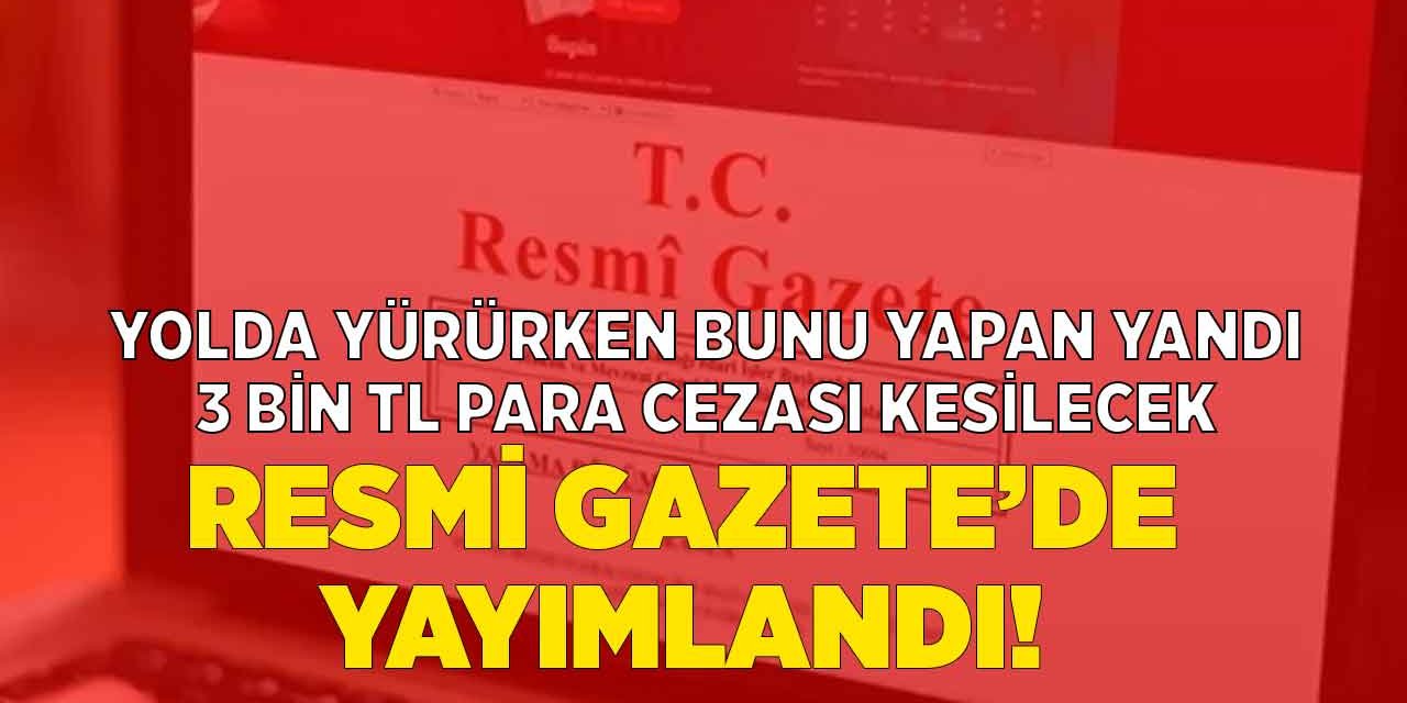 Resmi Gazete'de sabaha karşı yayımlandı 3 bin TL para cezası var! Yolda yürürken bunu yapan yandı