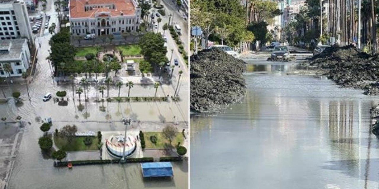 İskenderun'da Tsunami benzeri felaket yaşandı! Yollar bu halde...