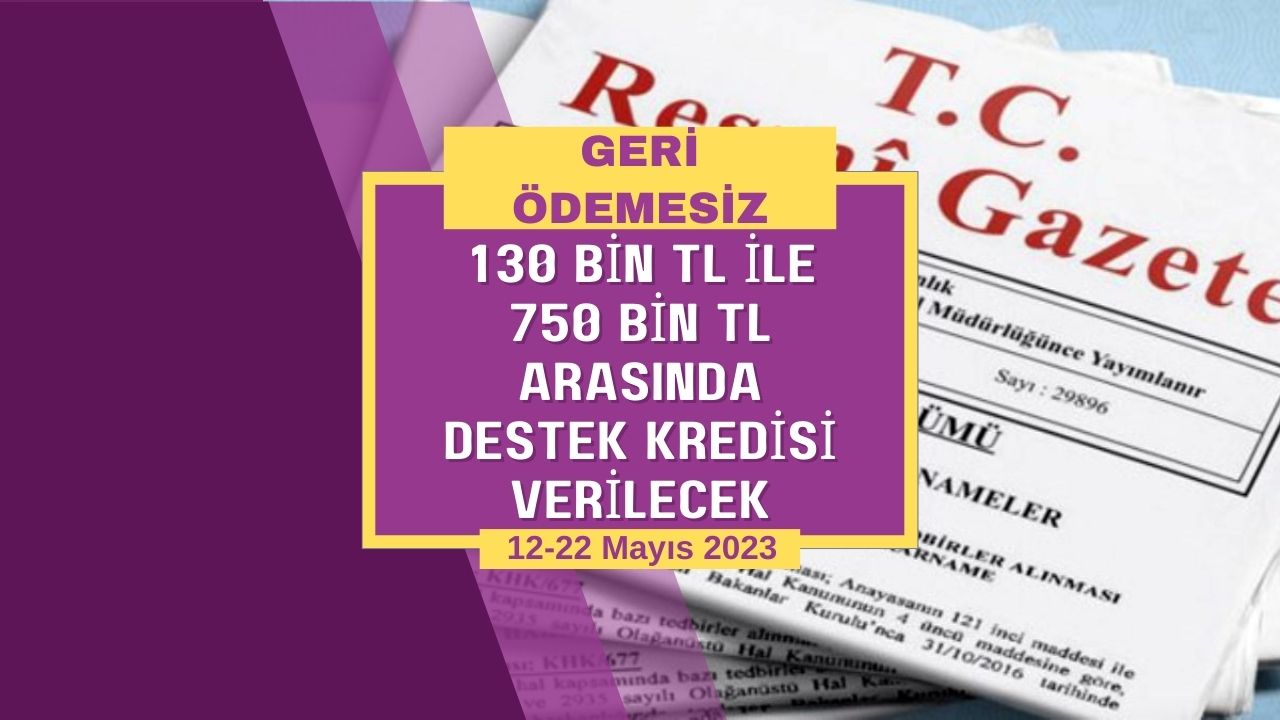 Geri ödemesiz 130 bin TL ile 750 Bin TL arasında destek kredisi için başvurular 12 Mayıs’ta başladı!