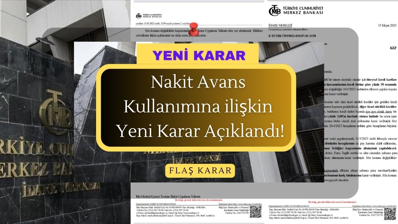 Nakit avans kullanımına ilişkin yeni karar açıklandı!
