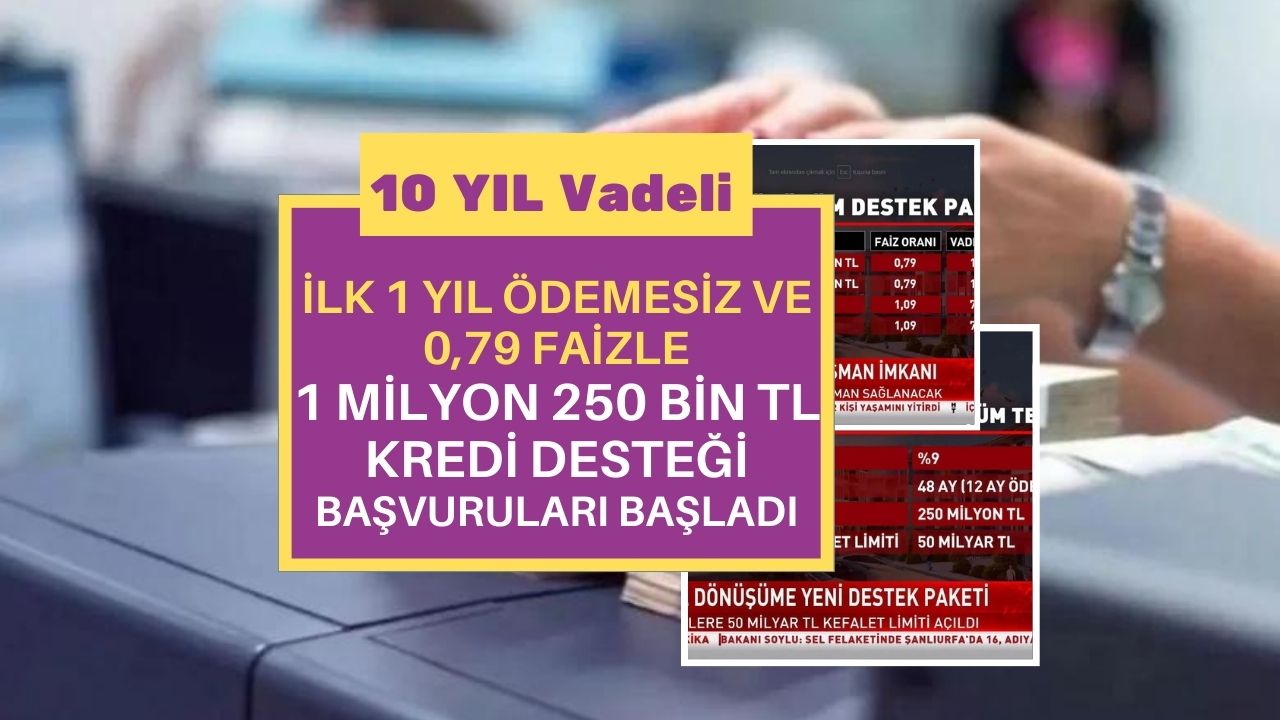 0,79 faiz oranı 10 yıl vade ile 1 milyon 250 bin TL kredi desteği için başvurular başladı!