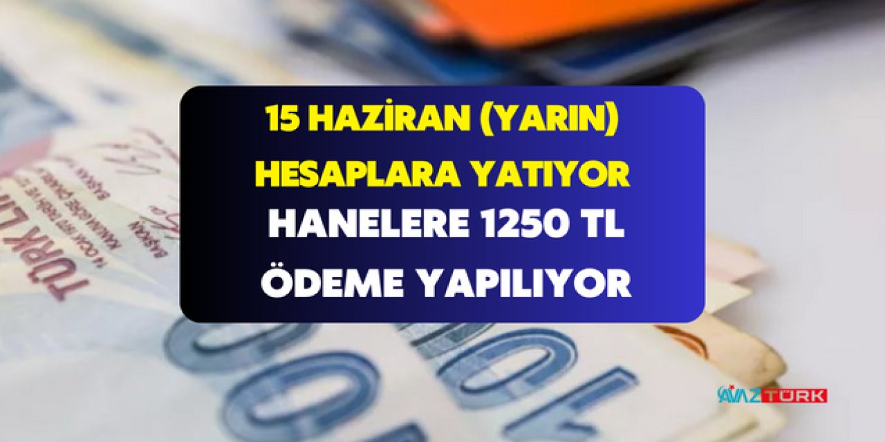 15 Haziran (Yarın) Bakanlık tarafından herkesin hesabına 1250 TL ödeme yapılıyor! Gece yarısı hesapları kontrol edin