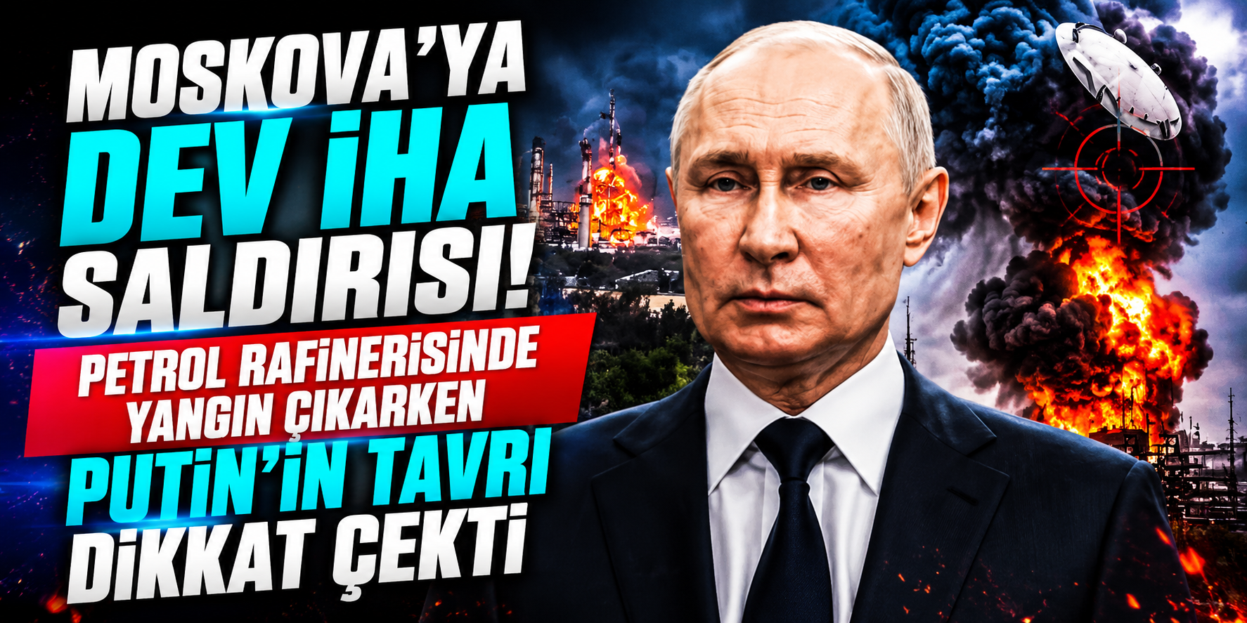 Moskova’ya Dev İHA Saldırısı! Petrol Rafinerisinde Yangın Çıkarken Putin’in Tavrı Dikkat Çekti