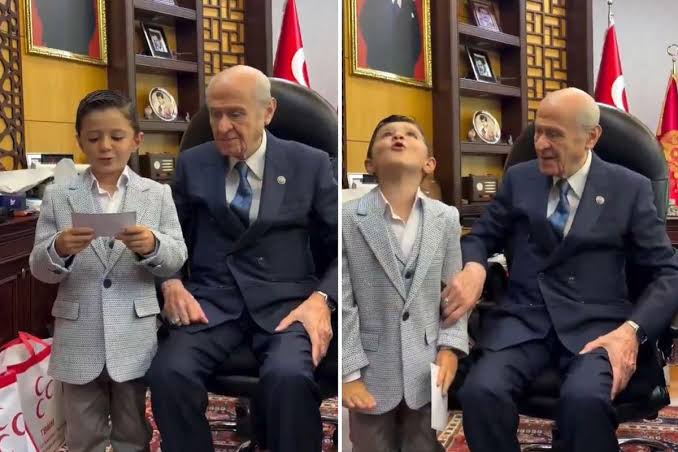 Devlet Bahçeli'yi Ziyaret Eden Minikten Gülümseten Sürpriz! Şiirin Ardından Kurt Gibi Uludu