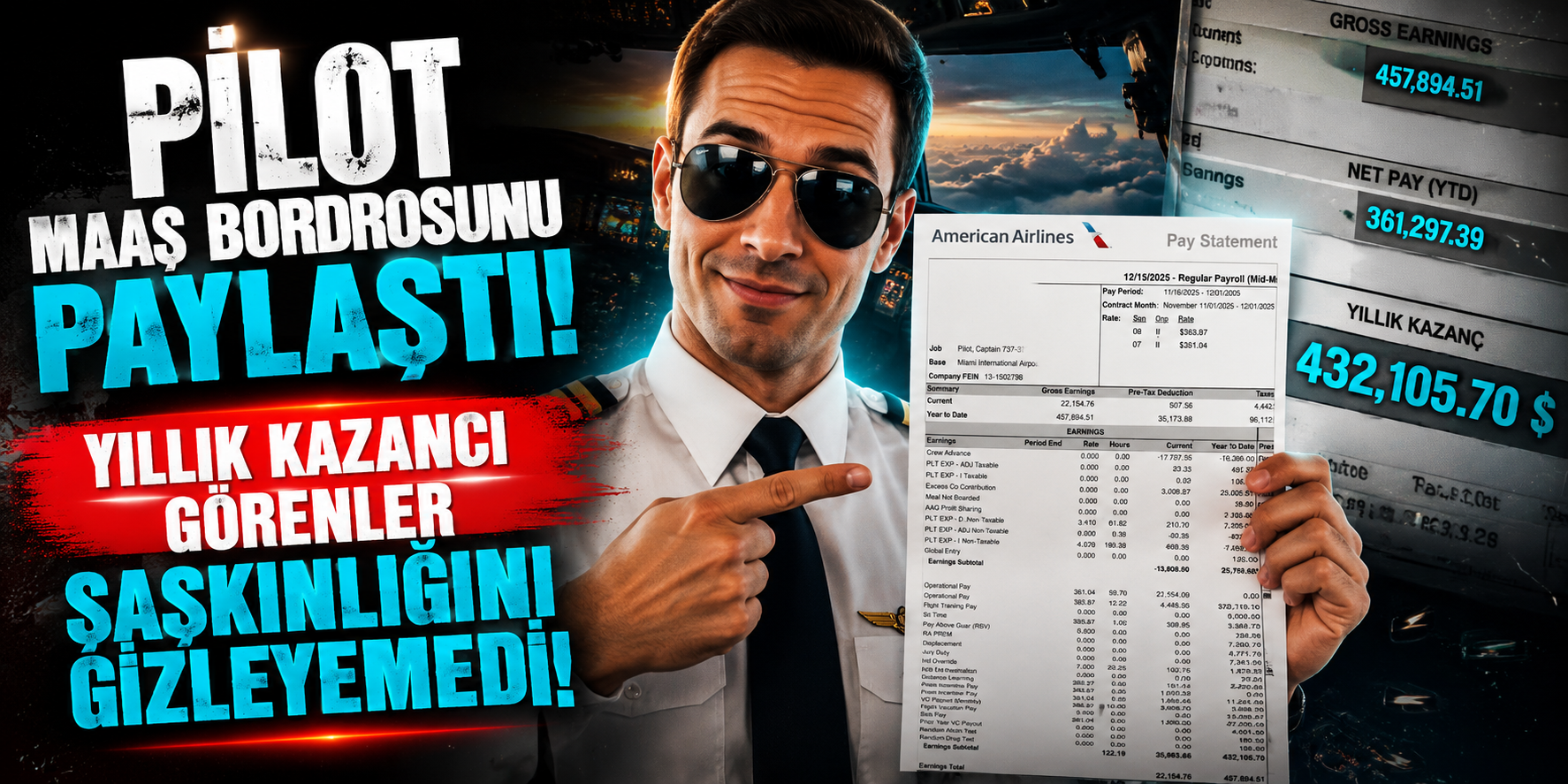 Pilot Maaş Bordrosunu Paylaştı! Yıllık Kazancı Görenler Şaşkınlığını Gizleyemedi