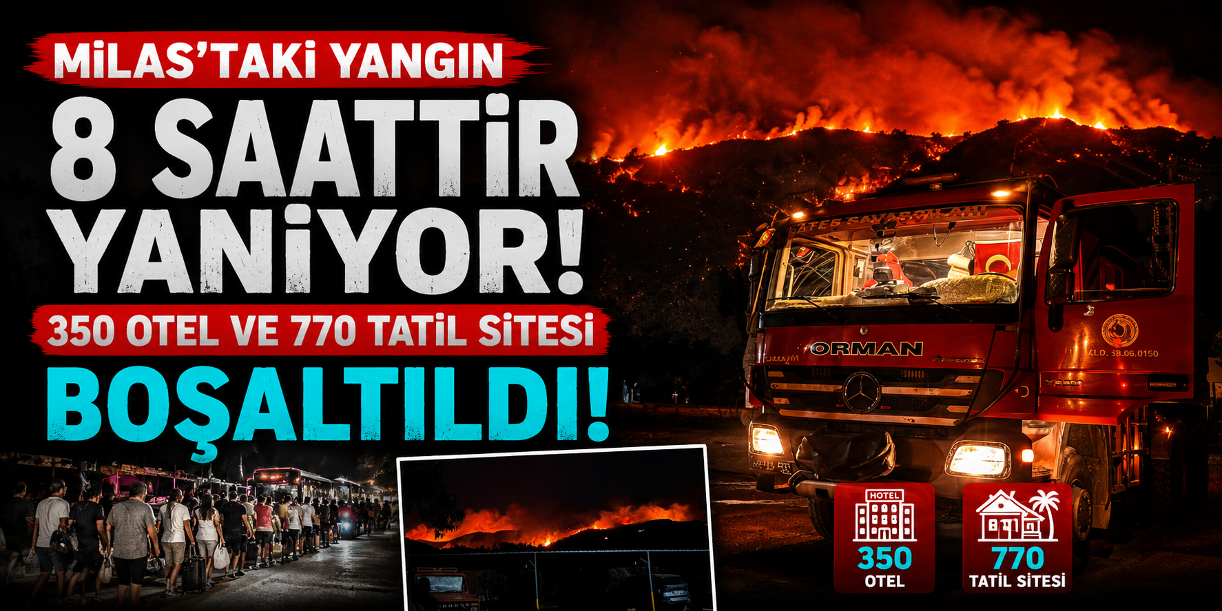 Milas’taki Büyük Yangında Korkutan Gece! 350 Otel ve 770 Tatil Sitesi Boşaltıldı