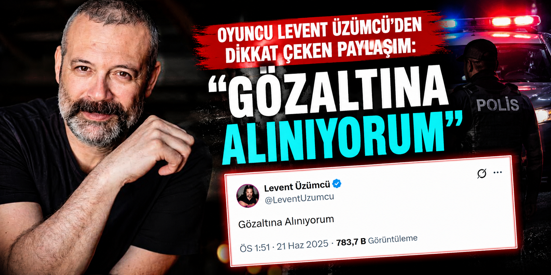 Oyuncu Levent Üzümcü’den Dikkat Çeken Paylaşım: “Gözaltına Alınıyorum”