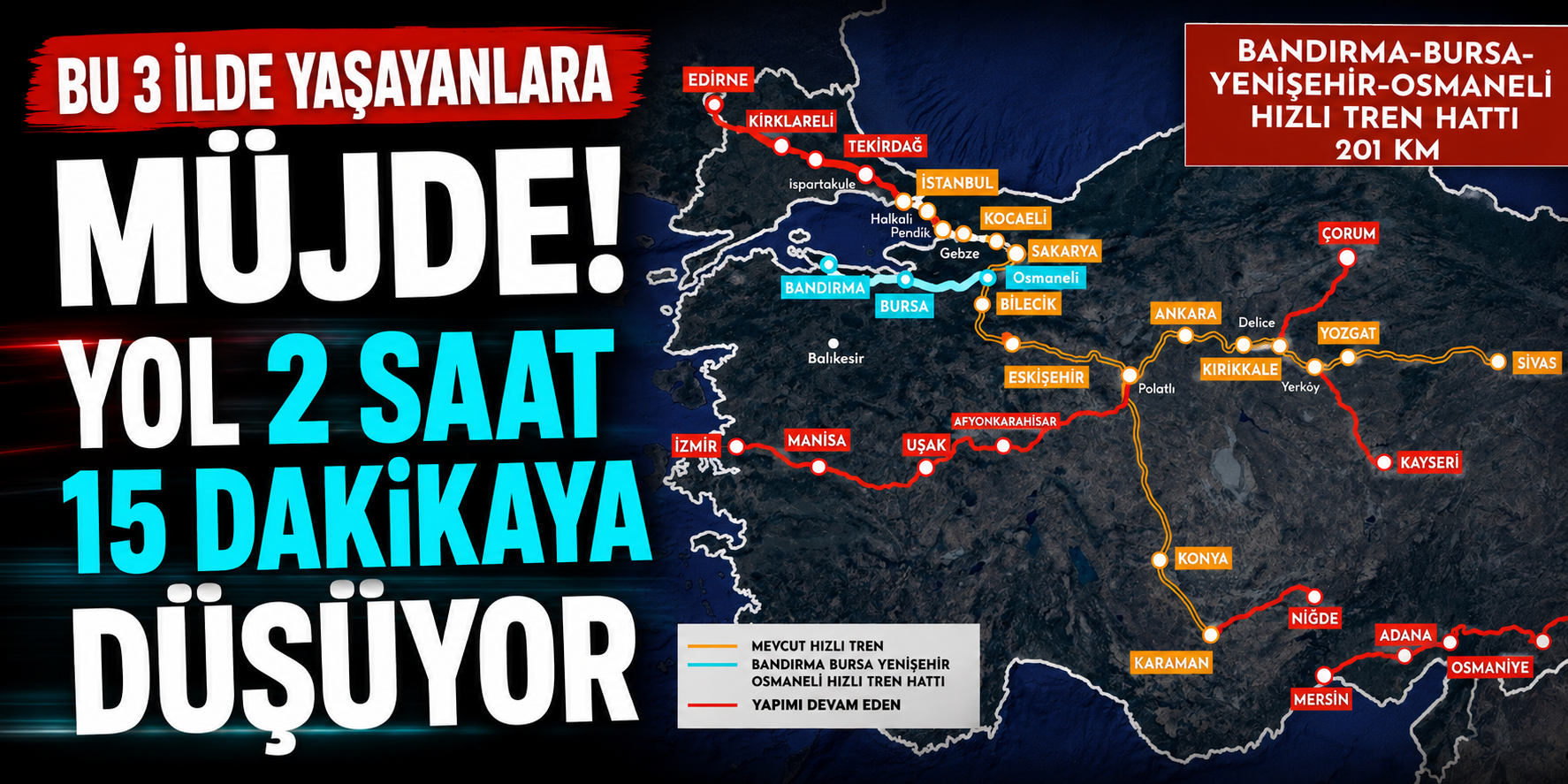 Bursa Ankara Ve İstanbul’a Yakınlaşıyor: Seyahat Süresi 2 Saat 15 Dakikaya Düşüyor!