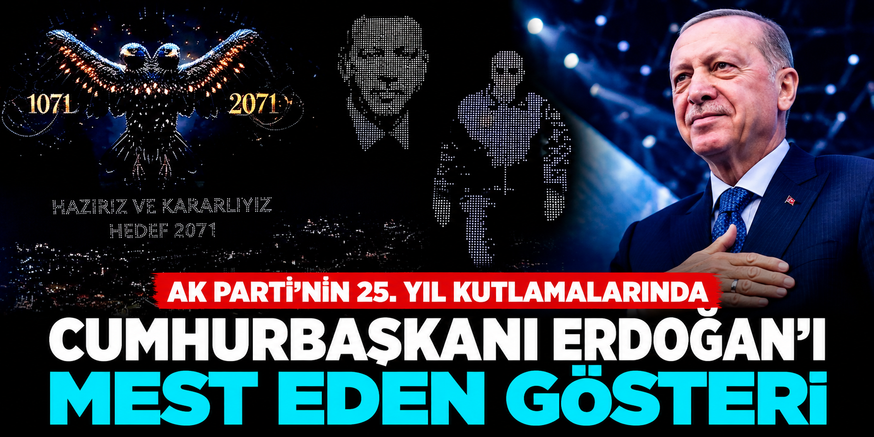 AK Parti'nin 25. Yıl Kutlamalarında Gökyüzü Renklendi! Erdoğan Dron Gösterisini İlgiyle İzledi