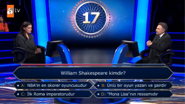 Milyoner'de William Shakespeare Sorusu Şaşkınlık Yarattı! Yarışmacı Cevap İçin Joker Kullandı