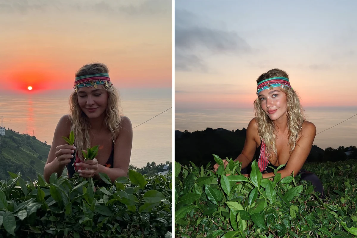 Melisa Döngel'in Rize Tatilinden Renkli Kareler! Çay Bahçesine Girip Çay Topladı