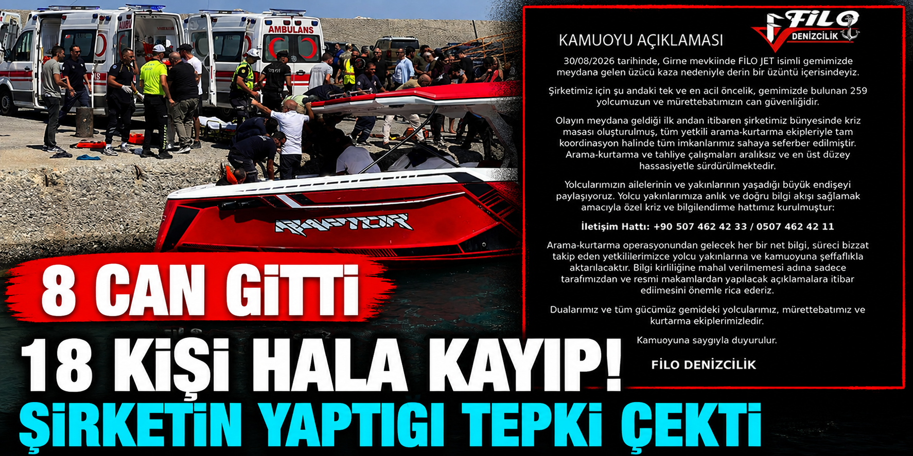 Girne'deki Gemi Faciasında 18 Kişi Hâlâ Kayıp! Filo Denizcilik'in Bilet Satışına Devam Etmesi Tepki Çekti