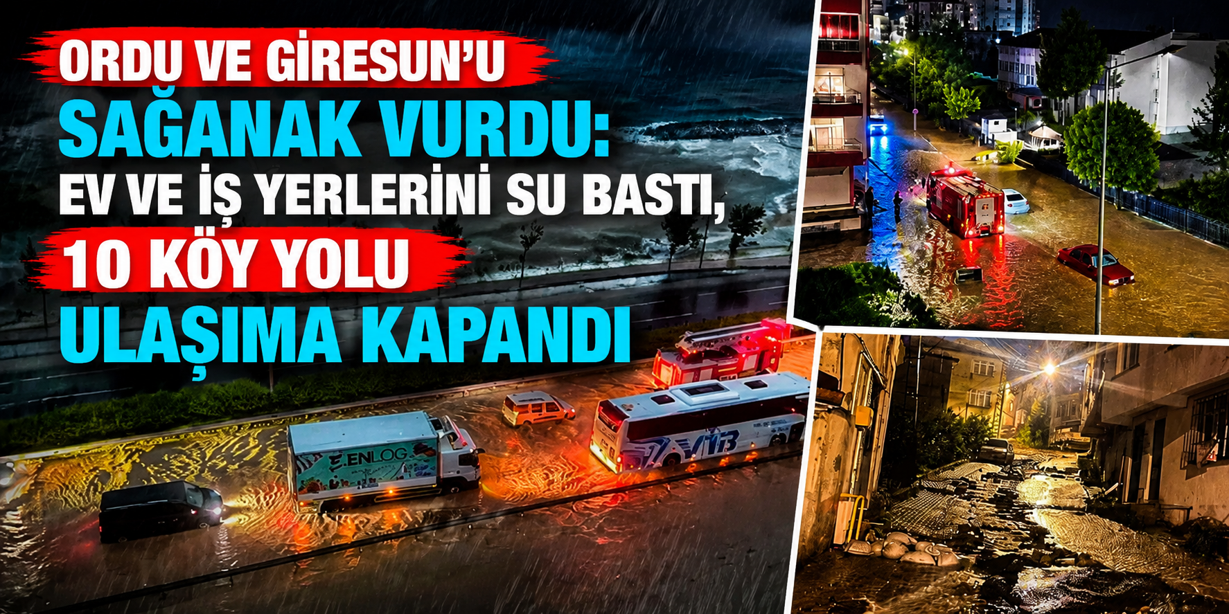 Ordu ve Giresun'u Sağanak Vurdu: Ev ve İş Yerlerini Su Bastı, 10 Köy Yolu Ulaşıma Kapandı