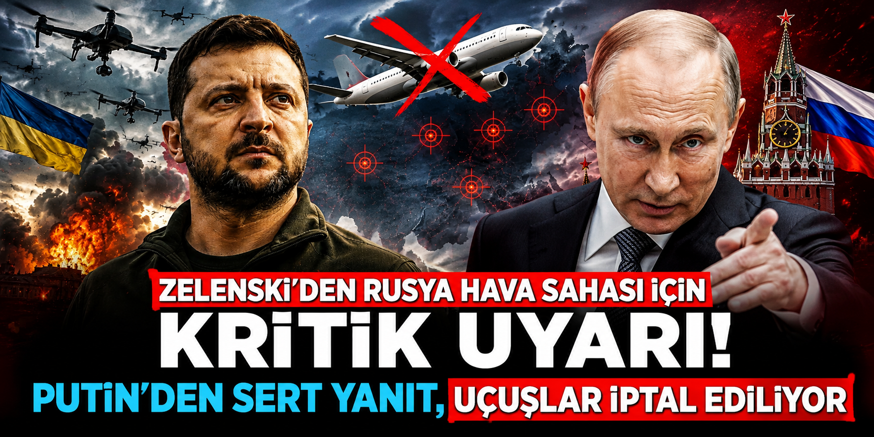 Zelenski'den Rusya Hava Sahası İçin Kritik Uyarı! Putin'den Sert Yanıt, Uçuşlar İptal Ediliyor