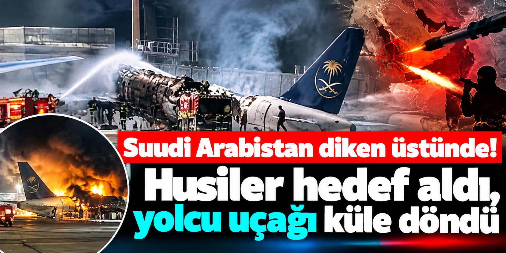 Husiler Riyad Havalimanı'nı Vurdu! Yolcu Uçağı Yandı, Uçuşlar Peş Peşe İptal Edildi