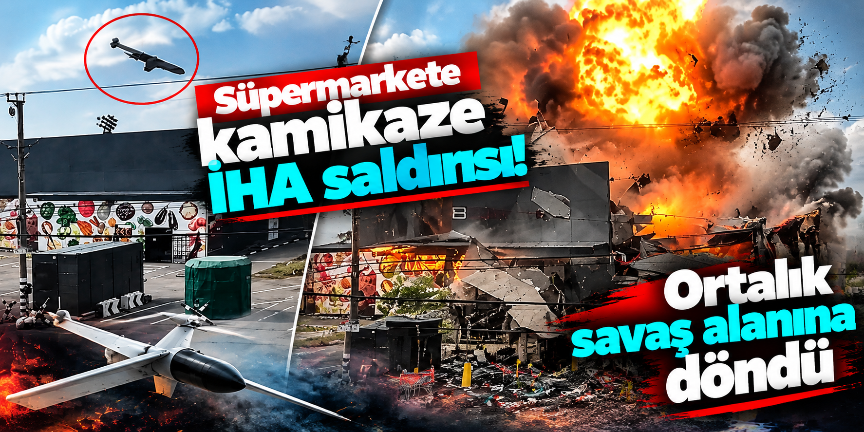 Rus İHA'sı Ukrayna'da süpermarkete isabet etti! Büyük patlama kamerada